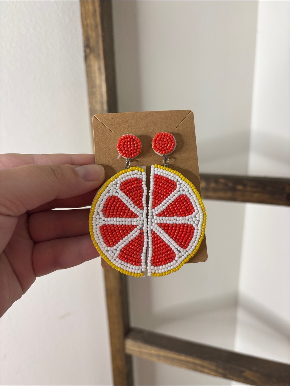 Beaded Citrus Slice Drop Earrings